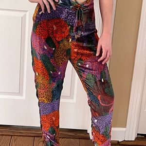 Funky and colorful leopard velvet jogger-style Farm Rio pants (price is firm)